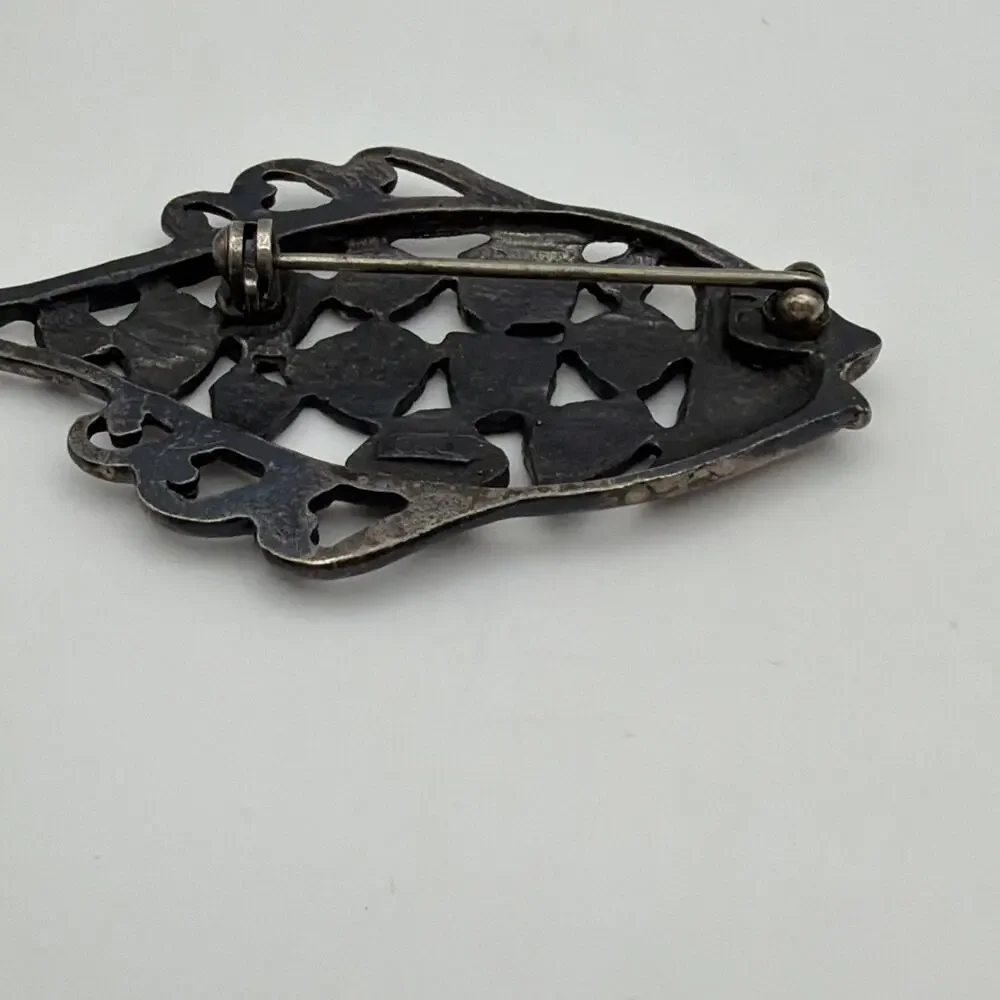 Vintage Sterling Silver Openwork Fish Brooch Pin Marked 925 Whimsical 14.7g